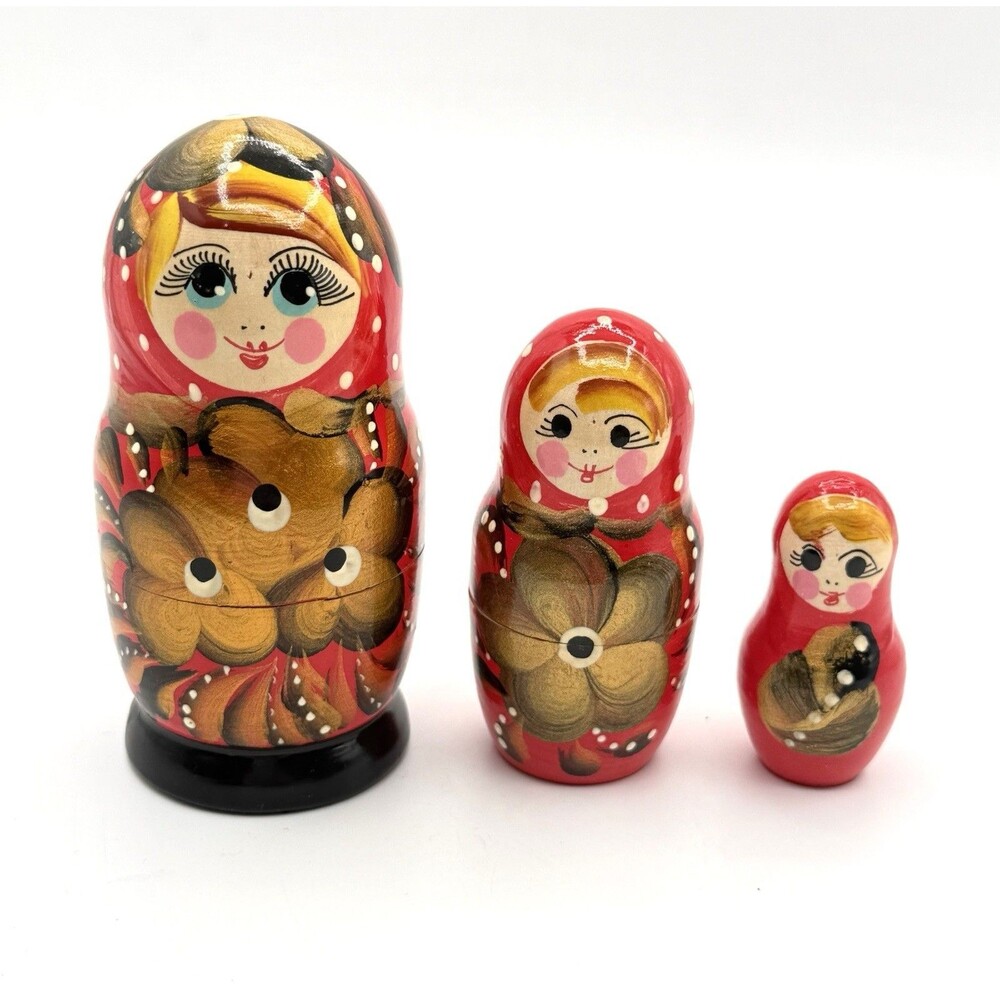 Hand Painted 3‎ Pieces Nesting Dolls Russian Matryoshka Wooden